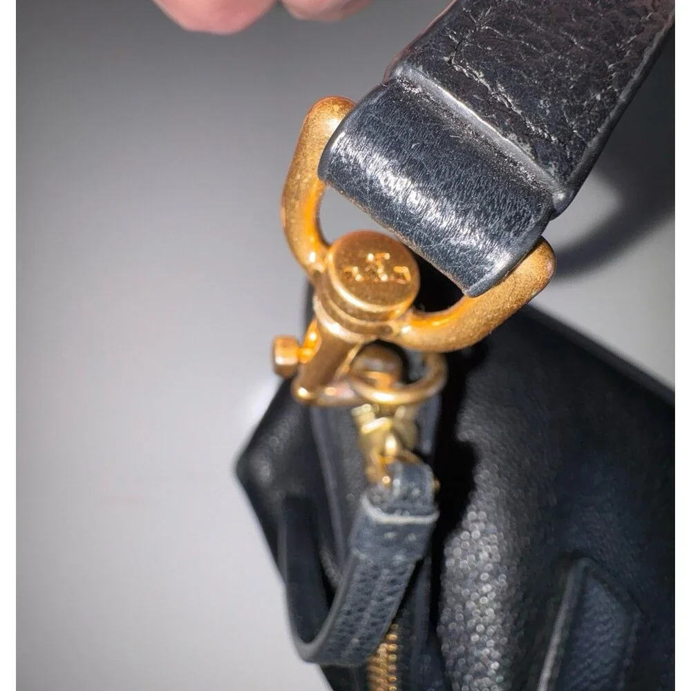 Tory Burch Black Pebbled Leather McGraw Top-Zip Satchel Crossbody Bag